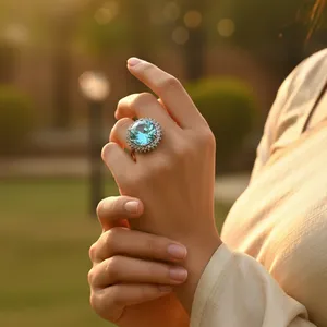 Romantic Trendy Silver Aquamarine Halo <b>Ring</b> Women Inlay <b>Moon</b> Shape Gemstone Jewelry Rose Gold Fashion - Product Image 3