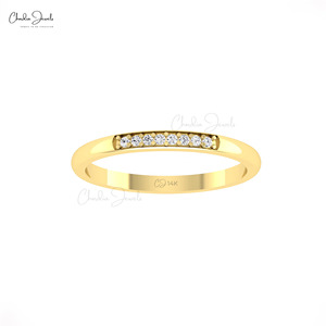 Bague en or fin 14k avec pavé naturel de 1.2mm serti de diamants blancs fabriqués à la main bague de mariage en grappe approvisionnement en gros - Product Image 3