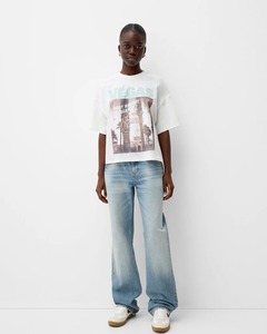 T-shirt en coton 100% tricoté surdimensionné respirant pour femmes, logo personnalisé, coupe ample, manches courtes pour les occasions d'hiver, impression numérique - Product Image 3