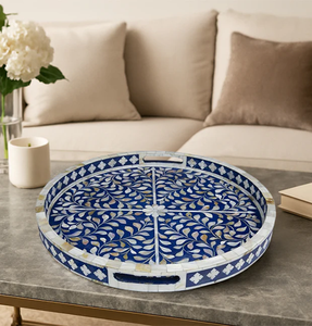 Bandeja de incrustaciones de hueso rectangular con patrón de Chevron multi-azul, decoración moderna para el hogar, disponible a precios al por mayor. - Product Image 4