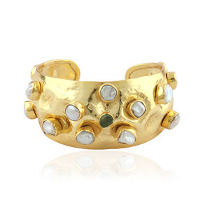 Women exquisite multi mini <b>pearl</b> collection designer adjustable cuff with raw peridot single stone 18k <b>gold</b> plated <b>bracelet</b> - Product Image 1