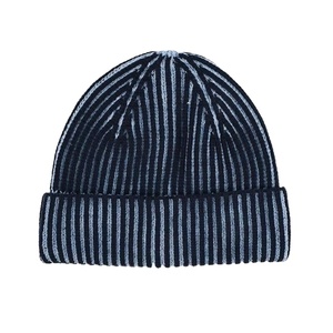 Bonnet en tricot à revers en acrylique 100% de qualité supérieure, à rayures verticales bicolores, chaud pour l'hiver, bonnet en tricot extensible - Product Image 6
