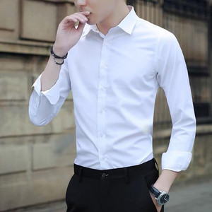 Camisa de vestir con cuello levantado de otoño para hombre, camisa sin hierro sólida de manga larga de negocios, informal, ajustada, sin arrugas, de Vietnam - Product Image 3