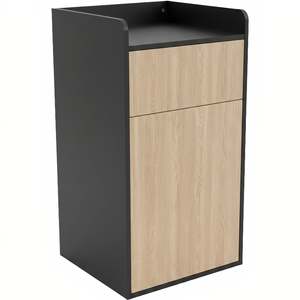 Poubelle commerciale intérieure de 25 gallons au design moderne en panneaux de bois avec porte battante et plateaux de service - Product Image 2