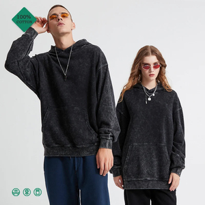 100% Cotton Winter Men's & Women's Vintage Black Acid Wash Fleece Eco-Friendly Oversized Hip Hop Casual Pullover Hoodies - Product Image 5