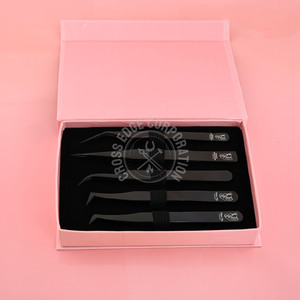 Pince à épiler pour extensions de cils, pointe en fibre courbée, classique, isolation, poignée diamant noir antidérapante, pour cils professionnels - Product Image 1