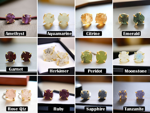 Sapphire Birthstone Prong <b>Set</b> Gold Plated Raw <b>Studs</b> <b>Earrings</b> 925 <b>Silver</b> <b>Earrings</b> Jewelry Wholesale 8 MM <b>Studs</b> - Product Image 3