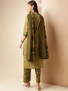 Kurta de algodón puro para mujer con estampado Floral de hilo Regular con pantalón con traje Dupatta indio pakistaní Salwar kameez - Product Image 4