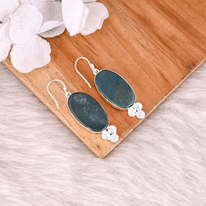 Handmade Silver Plated <b>Brass</b> Dangle Earrings Blood Stone Oval Gemstone Fashionable Jewelry with Classic Style - Product Image 6