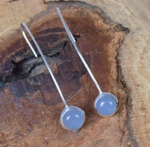 Pendientes hechos a mano de Plata de Ley 925 auténtica de diseñador antiguo, Natural cabujón de Aguamarina, moda de Plata de Ley 925 sólida - Product Image 3