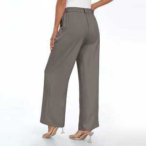 Pantalons droits mi-taille chics pour femmes Mode d'été Écologique Respirant Ample Confortable Plissé Bas décontractés - Product Image 2