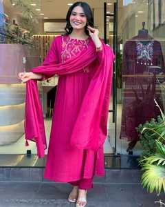 Designer 3 Piece Kurti Set with Elegant Embroidery Work Stylish Ethnic Wear Perfect for Parties Festive Occasions and Daily Wear - Product Image 1