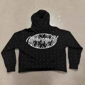 Conception personnalisée impression hommes pull à capuche prix bon marché élégant coton mélangé strass pull à capuche - Product Image 2