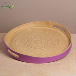 Plateau de service artisanal en bambou tressé, écologique, durable, laqué, personnalisable - Série de couleurs contemporaines - Product Image 1