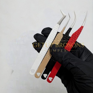 Pince à épiler pour extensions de cils GETUP BROSONS IMPEX, revêtement poudré, découpe en forme de cœur, acier inoxydable, pointe lisse, anti-magnétique, vente en gros - Product Image 3