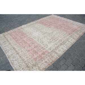 Tapis vintage 6,8 x 10,4 pieds, tapis turc oriental rose en laine - Product Image 3