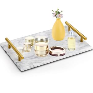 Plateau de service en marbre de luxe plateau fait à la main de haute qualité classique élégant nouveau plateau en marbre fantaisie dernier design élégant - Product Image 1