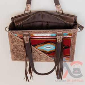 Elegante bolso de mano con borlas de cuero Azteca para mujer de 14 pulgadas, mecanizado a mano con elegante estilo Vintage, transporte oculto para ir de compras - Product Image 6