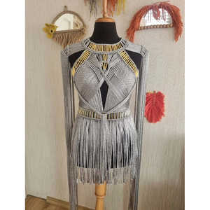 Vestido Bodycon de Macramé para Festivales, Atuendo para Burning Man con Cintura Natural y Tela Metálica - Product Image 3