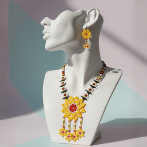 Golden Sunburst <b>Beaded</b> Luxury Fine Jewelry <b>Set</b> 24K Gold Plated Stainless Steel for Party & Gift Occasions - Product Image 2