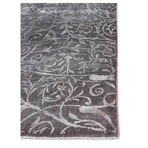 Alfombra Rectangular Azalea Floral y Abstracta de Lana y Seda Anudada a Mano Pae-6146 para Dormitorio y Pasillo, Modelo para Sala de Estar, Gris y Negro - Product Image 4