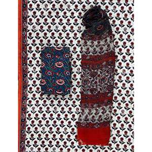 Ensemble Salwar Kameez en coton non cousu, imprimé au bloc Khadi, avec dupatta en mousseline, tenue de fête ethnique indienne moderne aux dernières tendances - Product Image 1