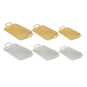 Plateau de service de table de service alimentaire Plateau rectangulaire en métal fini nickelé avec poignée - Product Image 6