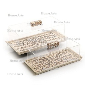 Plateau de service alimentaire incrusté de qualité supérieure avec couvercle en acrylique forme rectangulaire plateau à Dessert de taille personnalisée en Inde - Product Image 3