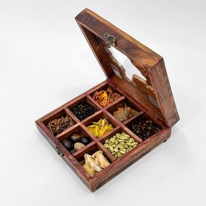 Boîte à épices de table en bois naturel imprimé de qualité supérieure maison réglable extérieur Applicable compartiments séparés pour épices fruits secs - Product Image 2