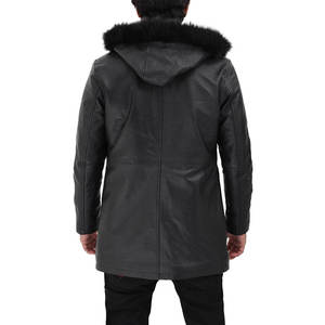 Manteau long sur mesure pour homme en cuir de vachette avec capuche, col montant, logo frontal, respirant, coupe régulière, coupe-vent, pour l'extérieur, hiver 2026, dernière collection - Product Image 2