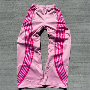 Pantalon de survêtement en tricot droit à rayures incurvées pour hommes Streetwear Pantalon de survêtement à jambe droite surdimensionné en coton polyester à rayures pour hommes - Product Image 4