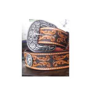 Premium Unisex Floral <b>Tooled</b> <b>Leather</b> <b>Belts</b> Customized Durable Beaded <b>Belts</b> with Floral Design Buckles Wholesale Horse Products - Product Image 3