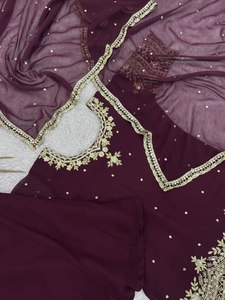 Salwar Kameez Tradicional para Mujer, Bordado, Georgette Sintético Pesado, Secado Rápido, para Todas las Temporadas, Bodas y Fiestas, Estilo Indio y Pakistaní - Product Image 4