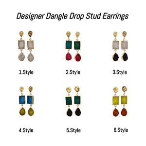 Handmade <b>Fashion</b> <b>Drop</b> <b>Earrings</b> Yellow & Orange Double Druzy Gemstone Gold Plated Pear Orange Push Back with Handmade Jewelry - Product Image 2