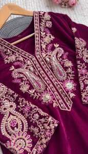 PARTY WEAR TOP Y PLAZO CON FANCY DUPPATA Y TRABAJO BORDADO - Product Image 4