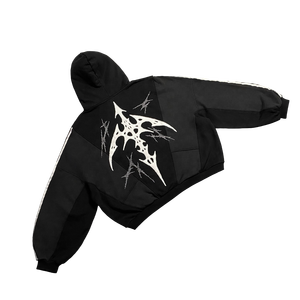 Sweat à capuche gothique noir de créateur avec broderie, streetwear, pull oversize en molleton épais avec manches rayées - Product Image 4