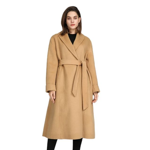 Abrigo de lana fino de invierno con solapa, color liso, corte ajustado, para mujer, con LOGO personalizado, largo, tejido estándar - Product Image 3