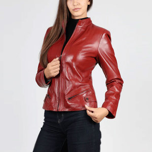 Turn-<b>down</b> Collar Custom Pockets Breathable Knitted Women Fashion Leather Jackets - Product Image 3