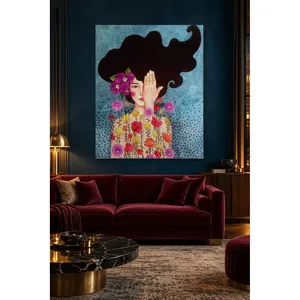Fida, femme en robe fleurie couvrant un œil, impression sur toile - Product Image 4