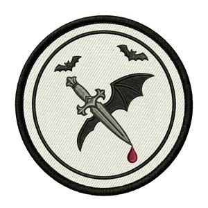 Patch brodé personnalisé chauve-souris gothique ailée avec épée, badge thermocollant rond pour vêtements punk, vestes, fournisseur en gros DIY - Product Image 1