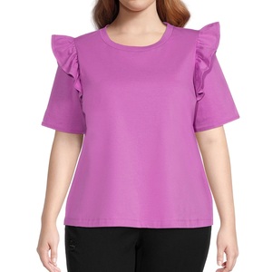 Camiseta holgada de manga corta con volantes para mujer, ropa de verano con cuello redondo, talla grande, de BD - Product Image 1