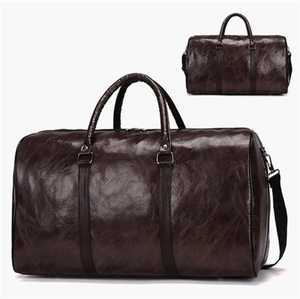 2025 haut de gamme hommes en cuir PU polochon voyage sac de sport avec compartiment à chaussures à la mode fermeture à glissière pour les Sports de plein air - Product Image 4