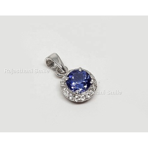 7mm Natural Tanzanite et CZ 925 Sterling Silver Round Cut Gemstone Halo Jewelry Set pour les fêtes de fiançailles Cadeaux de l'Inde - Product Image 4