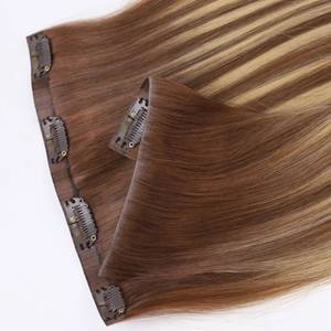 Extensiones de cabello humano real más grueso, conjunto de 2 piezas, extensiones de Clip invisibles, cabello indio marrón natural sin procesar Remy - Product Image 1