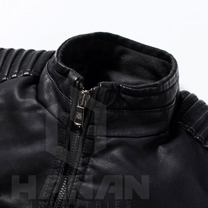 Chaquetas de cuero auténtico OEM para hombre con diseño clásico, cuello con botones a presión y múltiples bolsillos con cremallera - Product Image 3