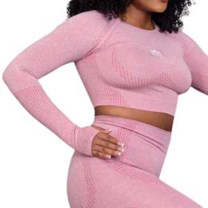 Ensemble de vêtements de sport pour femmes, haut court sans couture à manches longues et leggings taille haute, pour la salle de sport, l'entraînement et le fitness - Product Image 6