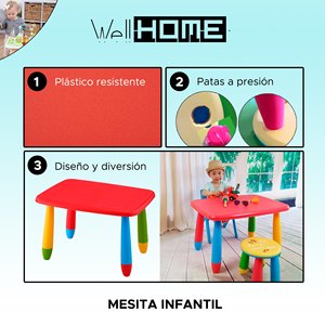 Juego de Muebles Infantiles de Plástico Rojo Resistente, Mesa Rectangular de 73x58x48cm y 2 Sillas de 38x35x67cm para Niños - Product Image 2