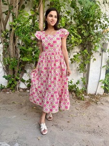 Vestidos Casuales de Algodón con Estampado Floral, Tejidos a Mano en India, Naturales y Ecológicos, Hasta la Rodilla, de Manga Corta, Estilo Bohemio para el Verano - Product Image 5
