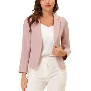 Blazers de oficina de mujer tejidos de patrón sólido de manga larga con frente abierto para negocios y trabajo - Product Image 1