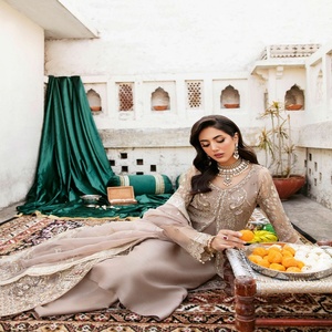 ชุดสูทแต่งงานผ้าชีฟอง3ชิ้นสำหรับสตรีสไตล์ปากีสถานอินเดียสำหรับผู้ใหญ่เย็บผ้าไหมตาข่าย - Product Image 1